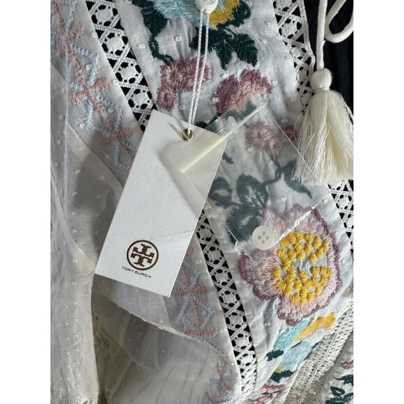 Tory Burch Embroidered Cotton Boho Dress With Tassel Tie & Lace Detail - Picture 11 of 11
